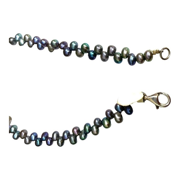 Sterling Silver Freshwater Pearl and Abalone Shell Necklace SS Lobster Latch 8" - Picture 9 of 14